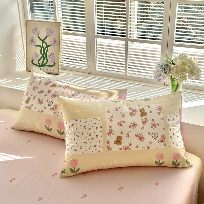 91家纺网 家纺一手货源 找家纺 沐棉家居 2024新款小清新全棉13372印花四件套 温馨小熊