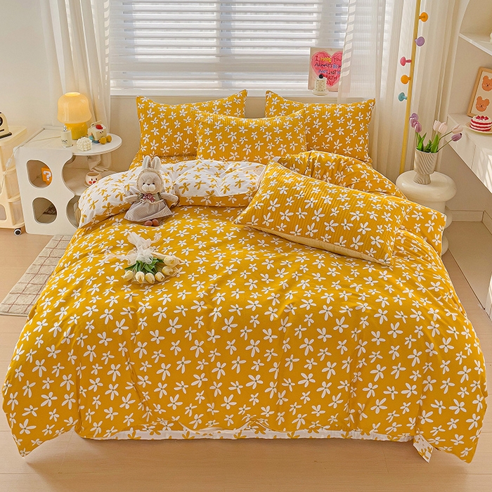 91家纺网 家纺一手货源 找家纺 羽爱家纺 2024新款全棉水洗棉花芯床盖套件 向阳花