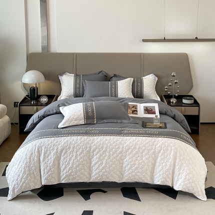 苏源家居 2024新款亲肤棉拼接立体浮雕碎花公主风四件套-卡琳娜系列 卡琳娜-高级灰