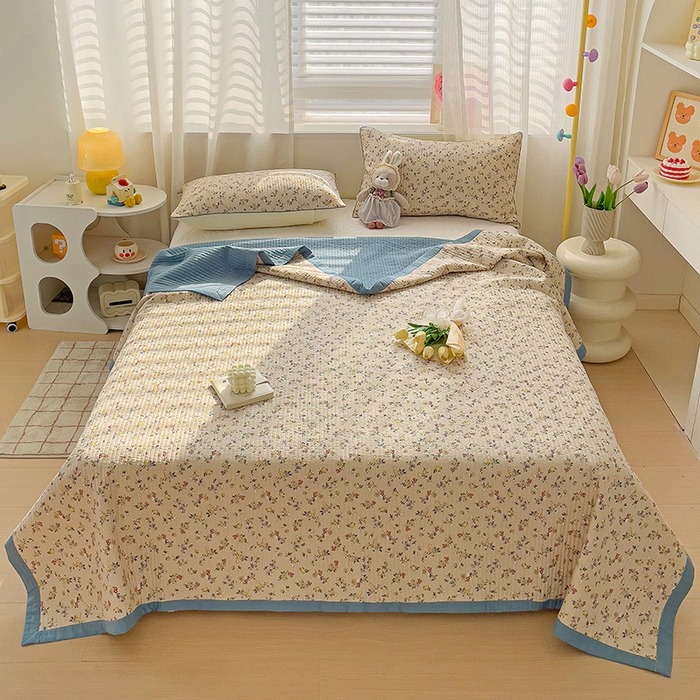 91家纺网 家纺一手货源 找家纺 羽爱家纺 2024新款全棉水洗棉花芯床盖套件 春色满园 