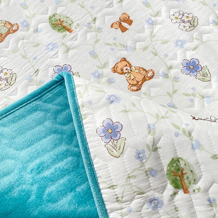 91家纺网 家纺一手货源 找家纺 恋绒家纺 2025新款一面棉一面绒全棉护理垫防水隔尿垫 丛林小熊