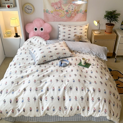 昔可家纺 2024开春新款全棉印花四件套 绅士公仔熊