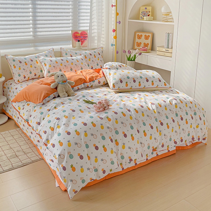 91家纺网 家纺一手货源 找家纺 羽爱家纺 2024新款全棉水洗棉花芯床盖套件 小菠萝