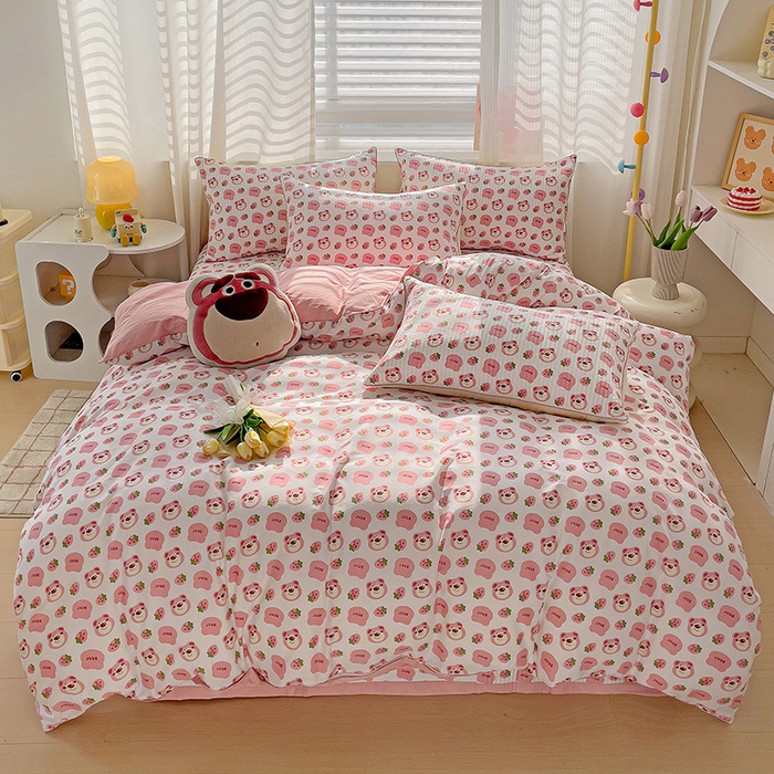 91家纺网 家纺一手货源 找家纺 羽爱家纺 2024新款全棉水洗棉花芯床盖套件 可可熊