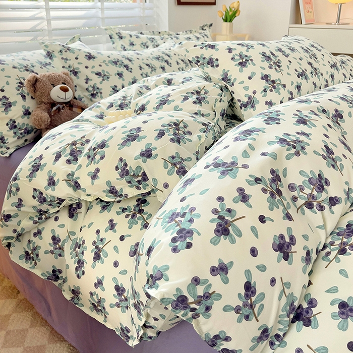 91家纺网 家纺一手货源 找家纺 楠沐家纺 2025新款亲肤柔软水洗棉磨毛印花四件套 紫雅