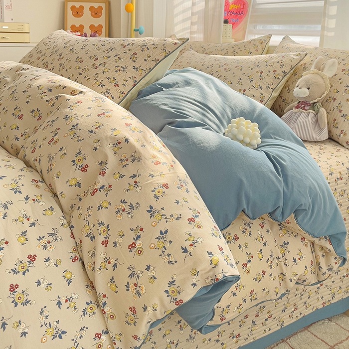 91家纺网 家纺一手货源 找家纺 羽爱家纺 2024新款全棉水洗棉花芯床盖套件 春色满园 