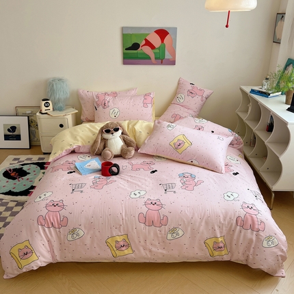 桃喜 2024新款40支13372全棉卡通系列四件套 摸鱼猫