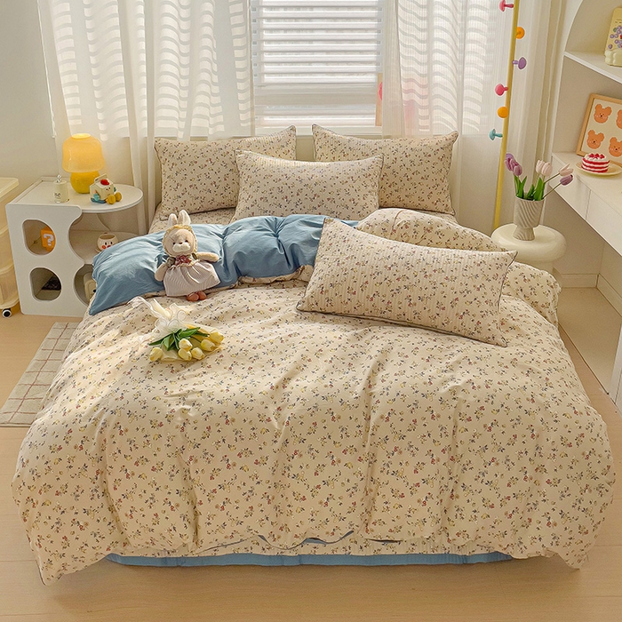 91家纺网 家纺一手货源 找家纺 羽爱家纺 2024新款全棉水洗棉花芯床盖套件 春色满园 