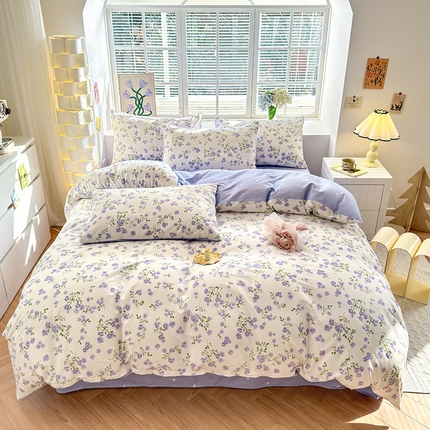 沐棉家居 2024新款小清新全棉13372印花四件套 紫藤花