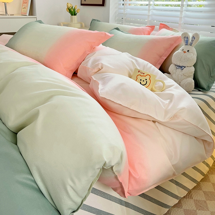 91家纺网 家纺一手货源 找家纺 楠沐家纺 2025新款亲肤柔软水洗棉磨毛印花四件套 松石粉绿