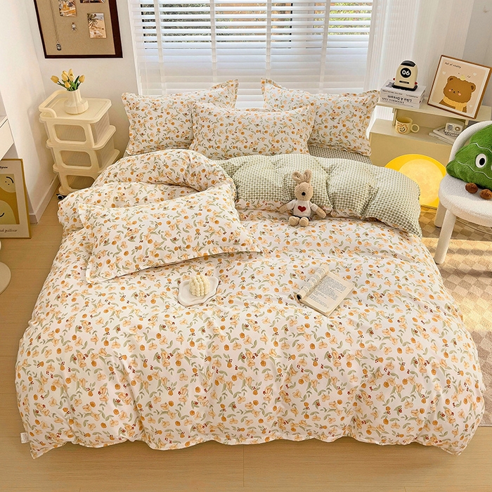 91家纺网 家纺一手货源 找家纺 楠沐家纺 2025新款亲肤柔软水洗棉磨毛印花四件套 花千朵