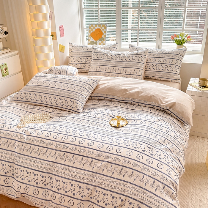 91家纺网 家纺一手货源 找家纺 沐棉家居 2024新款小清新全棉13372印花四件套 浮绘花影