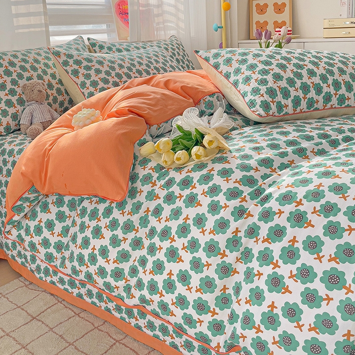 91家纺网 家纺一手货源 找家纺 羽爱家纺 2024新款全棉水洗棉花芯床盖套件 烂漫森林