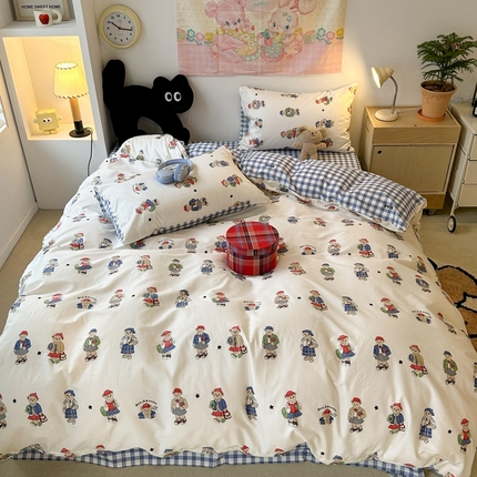 昔可家纺 2024开春新款全棉印花四件套 学院英伦熊