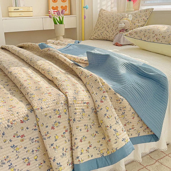 91家纺网 家纺一手货源 找家纺 羽爱家纺 2024新款全棉水洗棉花芯床盖套件 春色满园 