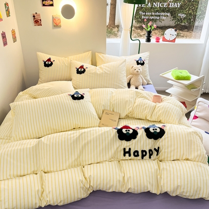 91家纺网 家纺一手货源 找家纺 呗旺鹿 2024新款全棉13372毛巾绣四件套 黑煤球