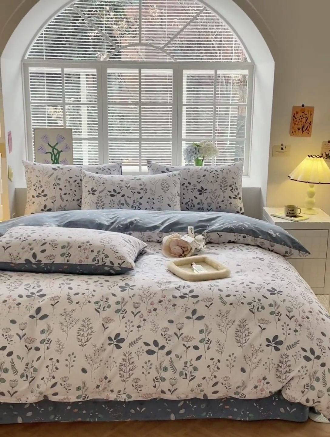 91家纺网 家纺一手货源 找家纺 沐棉家居 2024新款小清新全棉13372印花四件套 叶落知秋