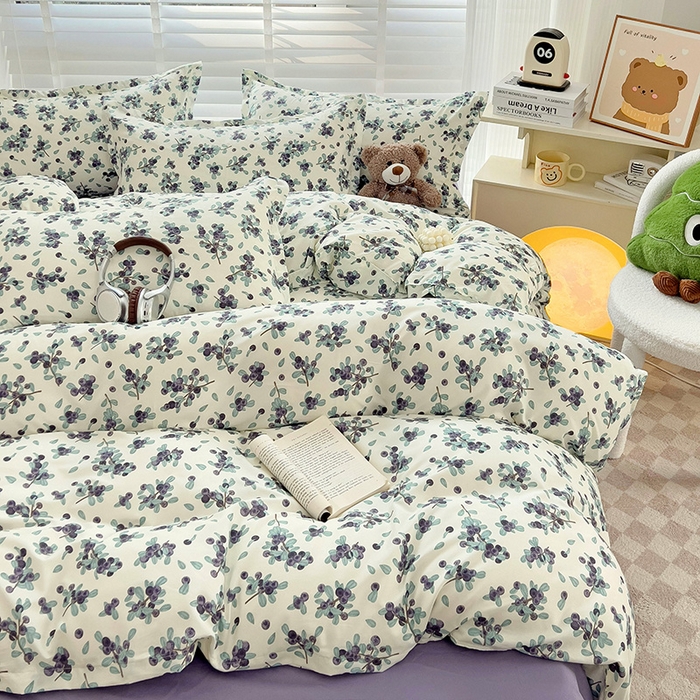 91家纺网 家纺一手货源 找家纺 楠沐家纺 2025新款亲肤柔软水洗棉磨毛印花四件套 紫雅