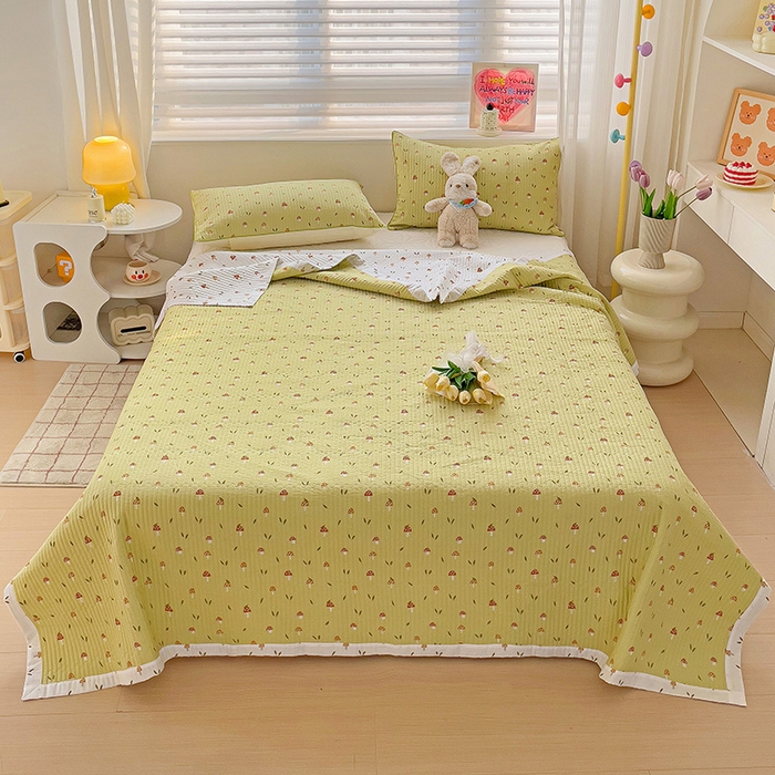 91家纺网 家纺一手货源 找家纺 羽爱家纺 2024新款全棉水洗棉花芯床盖套件 蘑菇屋