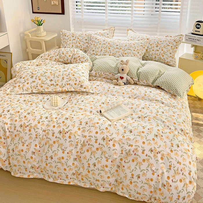 91家纺网 家纺一手货源 找家纺 楠沐家纺 2025新款亲肤柔软水洗棉磨毛印花四件套 花千朵