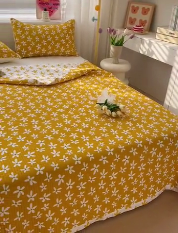 91家纺网 家纺一手货源 找家纺 羽爱家纺 2024新款全棉水洗棉花芯床盖套件 向阳花