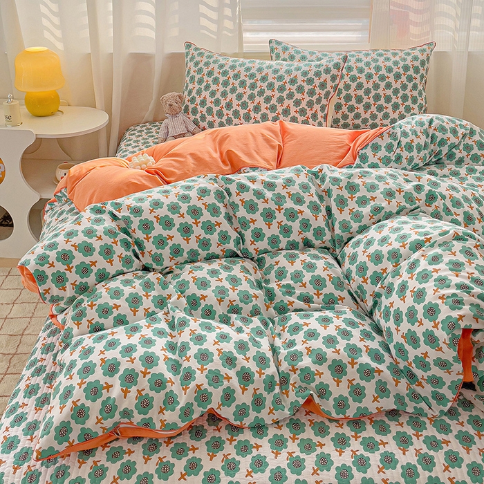 91家纺网 家纺一手货源 找家纺 羽爱家纺 2024新款全棉水洗棉花芯床盖套件 烂漫森林