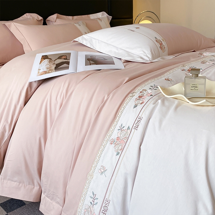 91家纺网 家纺一手货源 找家纺 理想家家纺 2024新款全棉刺绣四件套13372露丝 露丝粉