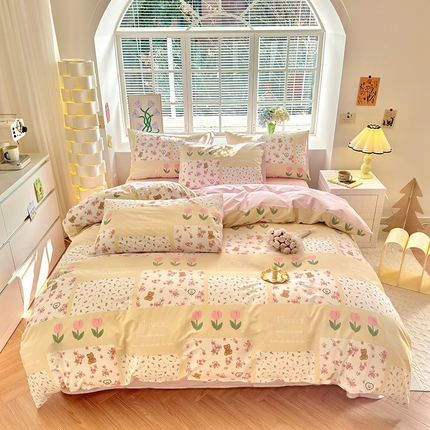 沐棉家居 2024新款小清新全棉13372印花四件套 温馨小熊