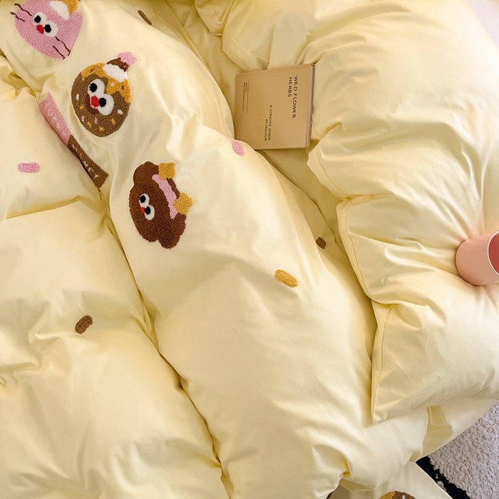 91家纺网 家纺一手货源 找家纺 呗旺鹿 2024新款全棉13372毛巾绣四件套 趣味曲奇