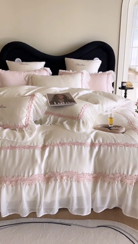 91家纺网 家纺一手货源 找家纺 馨蕊家居 2024新款100支全棉四件套-芬妮  芬妮-月光白