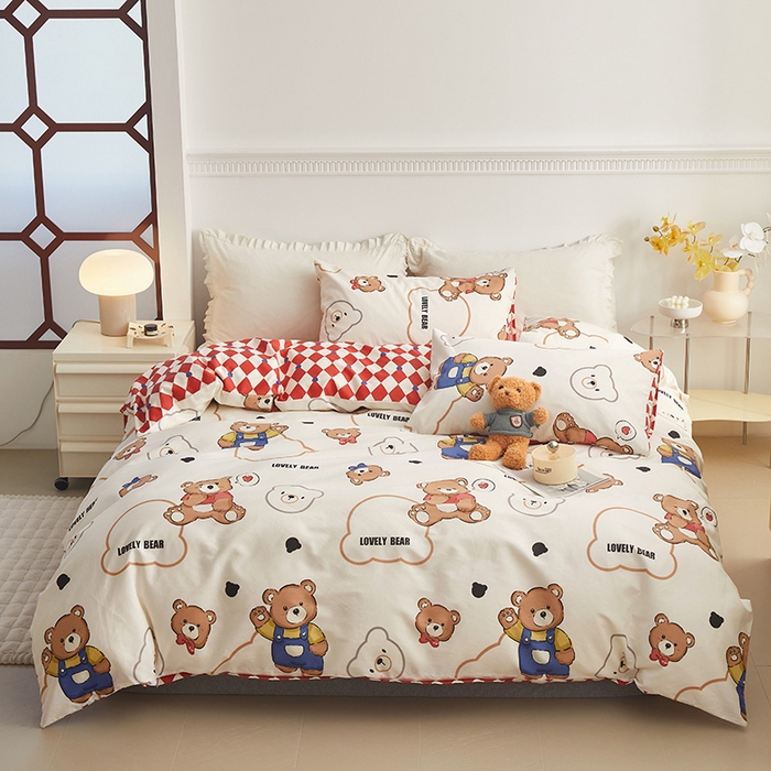 91家纺网 家纺一手货源 找家纺 绫韵 2024新款全棉13372清新小碎花纯棉四件套 安迪熊