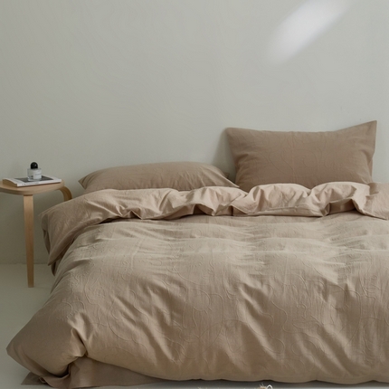 91家纺网 家纺一手货源 找家纺 原研家居 2024新款水洗棉提花系列四件套 流年-卡其