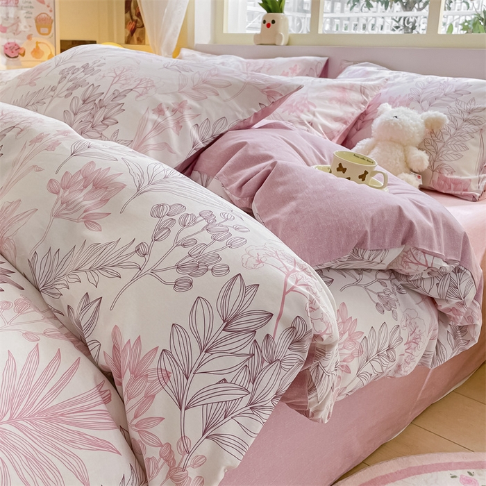 91家纺网 家纺一手货源 找家纺 启程2024新款全棉13372印花四件套直播爆款法式复古碎花系列 霜叶-红