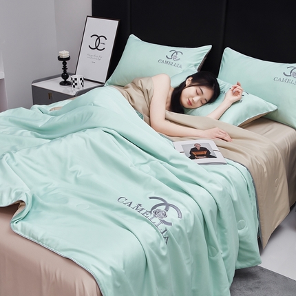 91家纺网 家纺一手货源 找家纺 （总）利欧 2025新款水洗冰丝刺绣夏被四件套-茶花系列