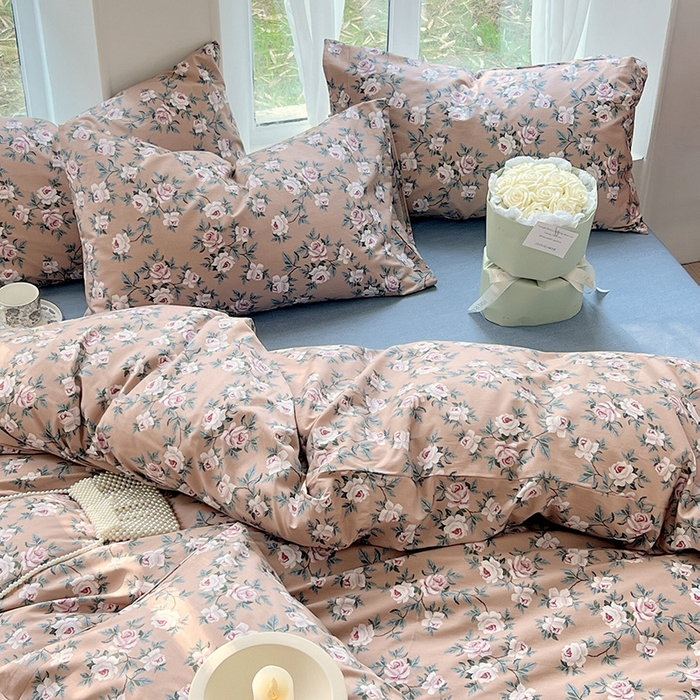 91家纺网 家纺一手货源 找家纺 启程2024新款全棉13372印花四件套直播爆款法式复古碎花系列 玫瑰