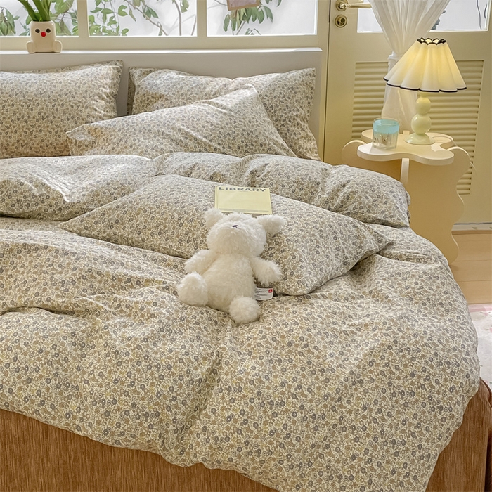 91家纺网 家纺一手货源 找家纺 启程2024新款全棉13372印花四件套直播爆款法式复古碎花系列 绘影-灰