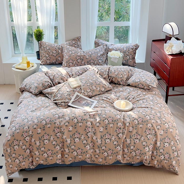 91家纺网 家纺一手货源 找家纺 启程2024新款全棉13372印花四件套直播爆款法式复古碎花系列 玫瑰