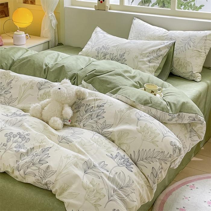 91家纺网 家纺一手货源 找家纺 启程2024新款全棉13372印花四件套直播爆款法式复古碎花系列 霜叶-绿