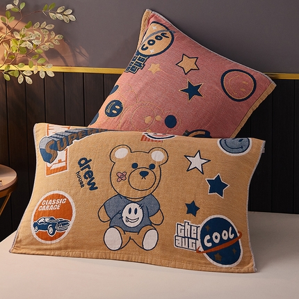 91家纺网 家纺一手货源 找家纺 爱港家纺 2024新款新疆棉水洗色织纱布单人情侣枕巾一对装 玩具熊