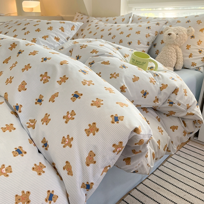 91家纺网 家纺一手货源 找家纺  柠馨 2024新款帕拉图系列13372全棉印花四件套 哈皮熊