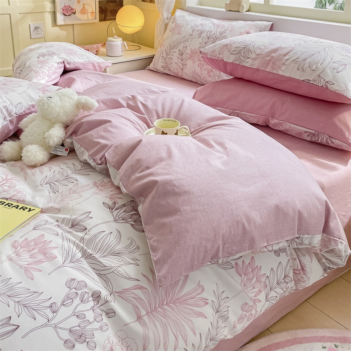 91家纺网 家纺一手货源 找家纺 启程2024新款全棉13372印花四件套直播爆款法式复古碎花系列 霜叶-红