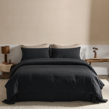 简家居 2024新款全棉色织提花四件套-遐想 炭黑