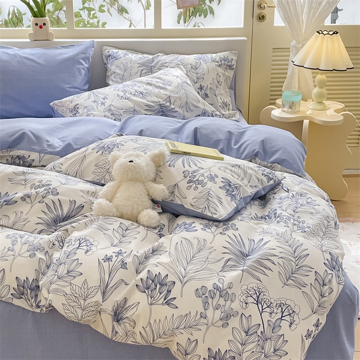 91家纺网 家纺一手货源 找家纺 启程2024新款全棉13372印花四件套直播爆款法式复古碎花系列 霜叶-蓝