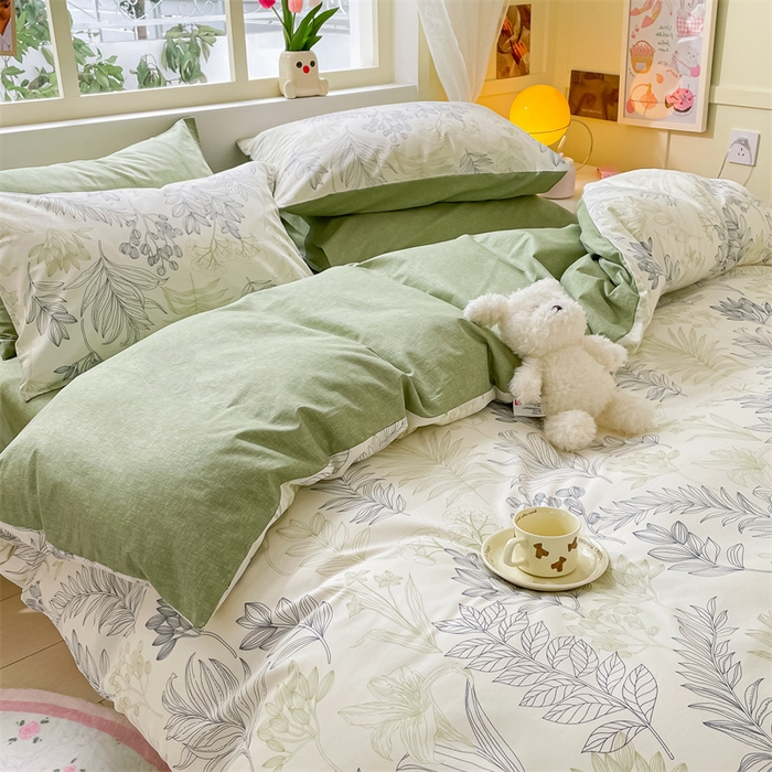 91家纺网 家纺一手货源 找家纺 启程2024新款全棉13372印花四件套直播爆款法式复古碎花系列 霜叶-绿