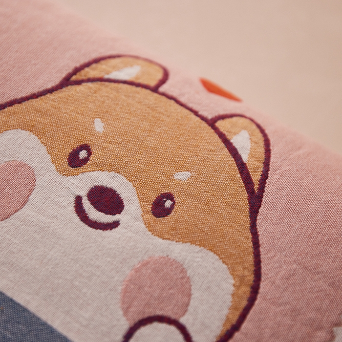 91家纺网 家纺一手货源 找家纺 爱港家纺 2024新款新疆棉水洗色织纱布单人情侣枕巾一对装 可爱狗