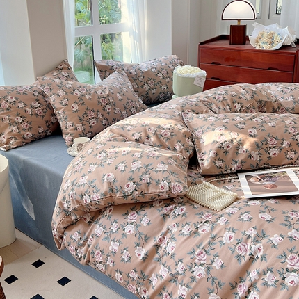 91家纺网 家纺一手货源 找家纺 启程2024新款全棉13372印花四件套直播爆款法式复古碎花系列 玫瑰