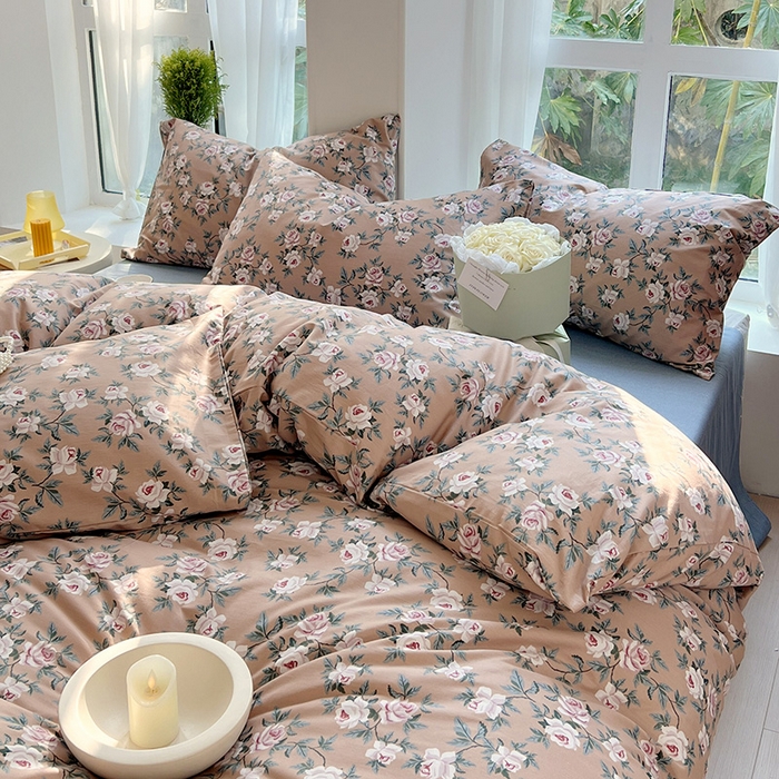 91家纺网 家纺一手货源 找家纺 启程2024新款全棉13372印花四件套直播爆款法式复古碎花系列 玫瑰