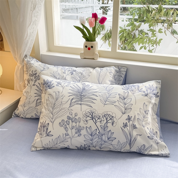 91家纺网 家纺一手货源 找家纺 启程2024新款全棉13372印花四件套直播爆款法式复古碎花系列 霜叶-蓝