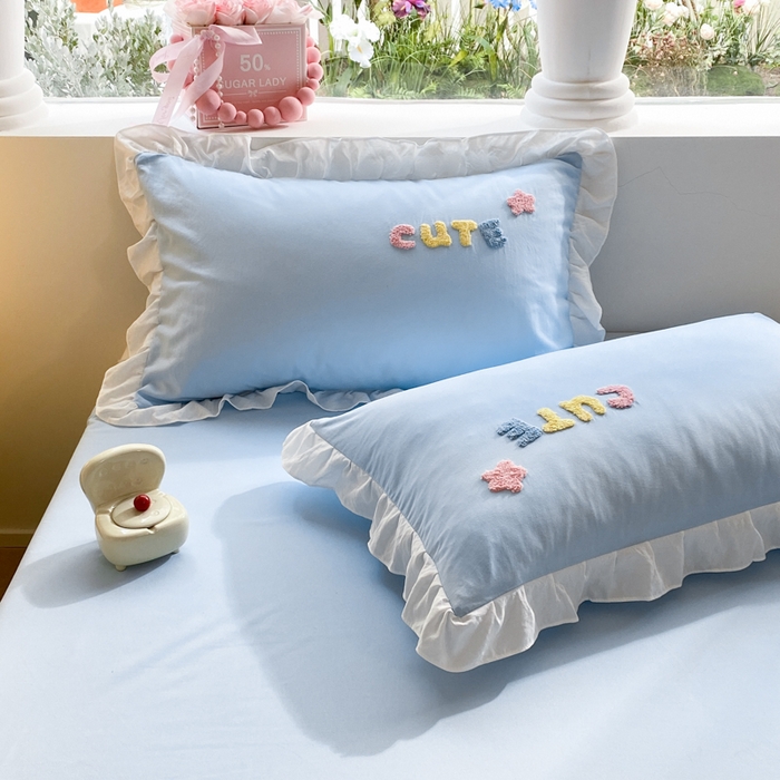 91家纺网 家纺一手货源 找家纺 易禾家纺 2024新款专板花型亲肤水洗棉毛巾绣四件套-跳跳狗 跳跳狗-蓝