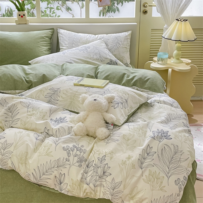 91家纺网 家纺一手货源 找家纺 启程2024新款全棉13372印花四件套直播爆款法式复古碎花系列 霜叶-绿